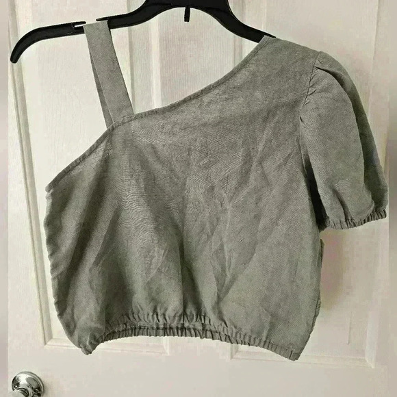 ZARA Linen Green One Shoulder Blouse Size S (13-14) - Picture 2 of 3